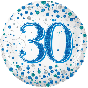 30th Sparkling Fizz Birthday Blue Balloon in a Box