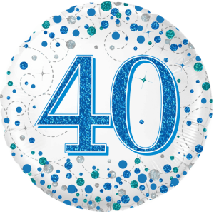 40th Sparkling Birthday Blue Balloon in a Box