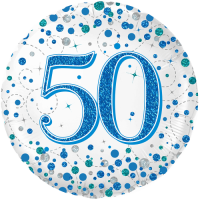 50th Sparkling Fizz Birthday Blue balloon