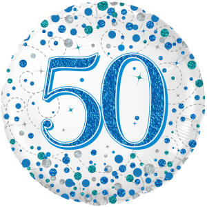 50th Sparkling Fizz Birthday Blue Balloon in a Box