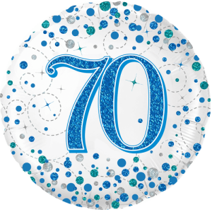 70th Sparkling Fizz Birthday Blue Balloon in a Box
