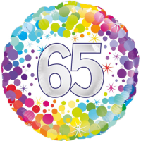 65th Colourful Confetti Birthday balloon