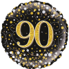 90th Sparkling Fizz Birthday Black & Gold Balloon in a Box Small Image