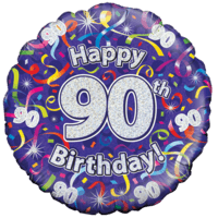 Holographic 90th Birthday Streamers balloon