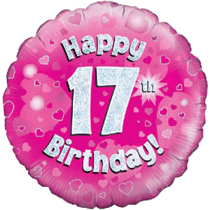 Happy 17th Birthday Girl Holographic Balloon in a Box