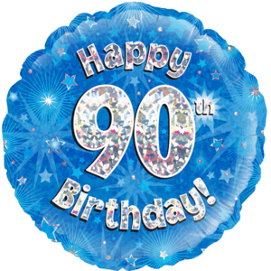 18" Happy 90th Birthday Holographic Blue Balloon in a Box