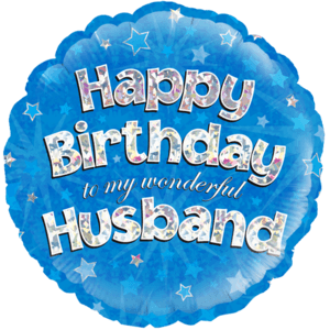 18" Happy Birthday to my Wonderful Husband Blue Holographic Balloon in a Box