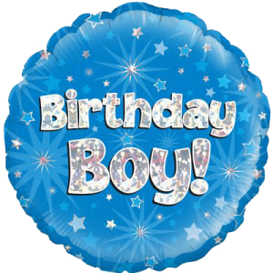 Birthday Boy Blue Holographic Balloon in a Box