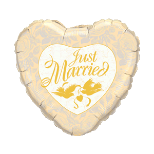 Just Married Golden Love Birds Heart Balloon in a Box