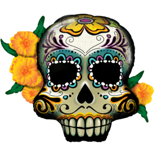 38" Day of the Dead Skull and Flowers Balloon in a Box